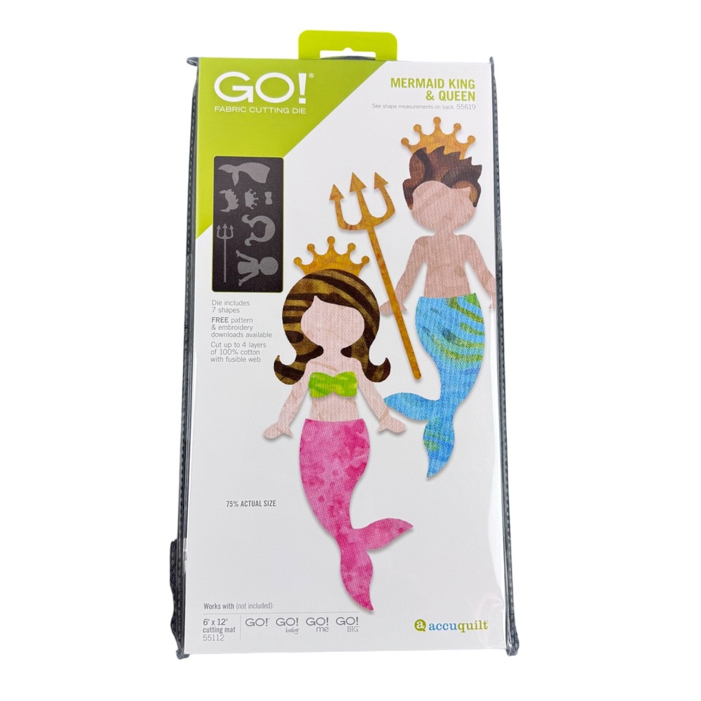 AccuQuilt GO! Fabric Cutting Die Mermaid King & Queen 55619 7-Shapes